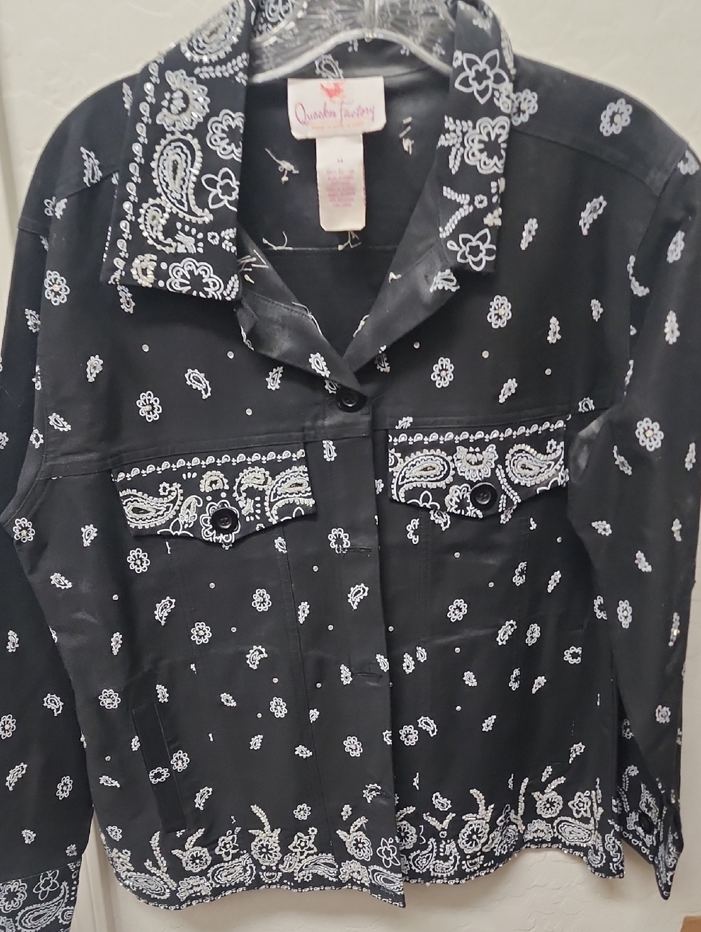 Quacker Factory Black Paisley Jean Jacket